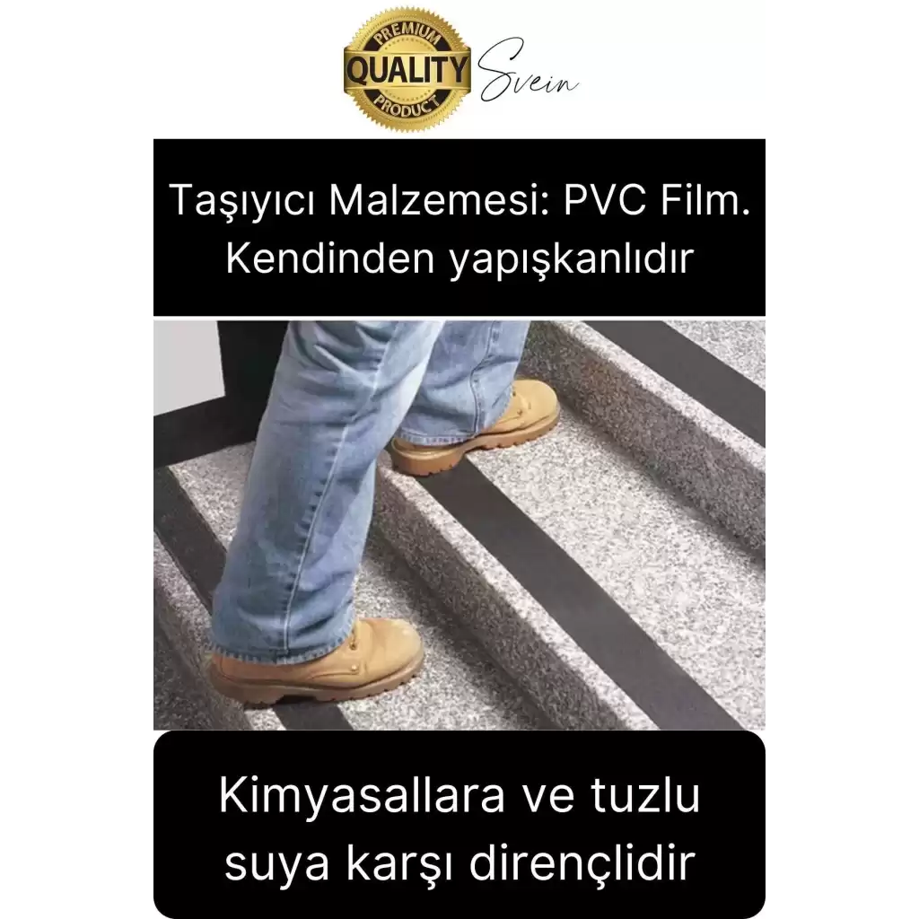 Premium 50mm x 15mt Siyah Kaydırmaz Bant Yapışkanlı Merdiven Basamak Zemin Güçlü Tutunabilen Halı