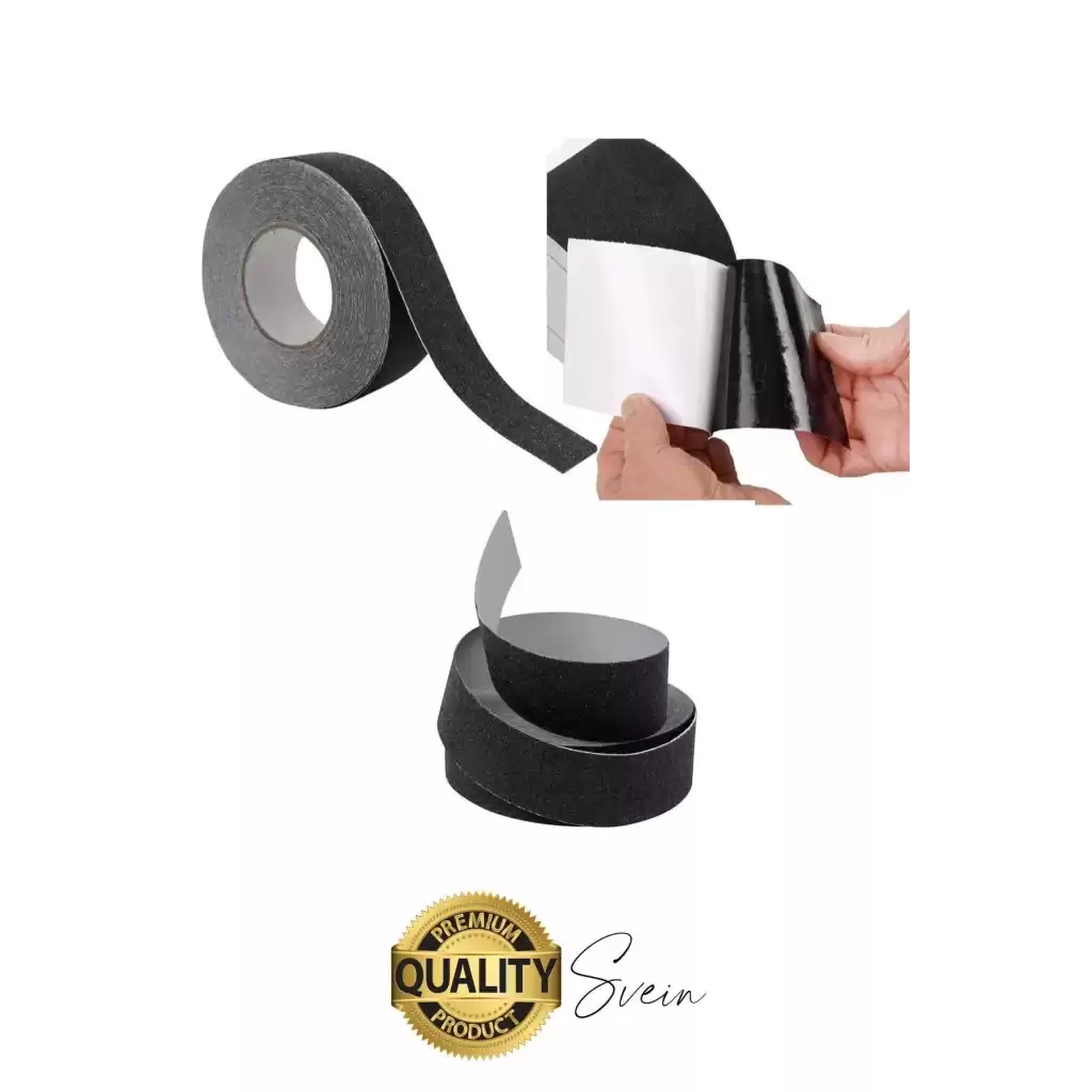 Premium 50mm x 15mt Siyah Kaydırmaz Bant Yapışkanlı Merdiven Basamak Zemin Güçlü Tutunabilen Halı
