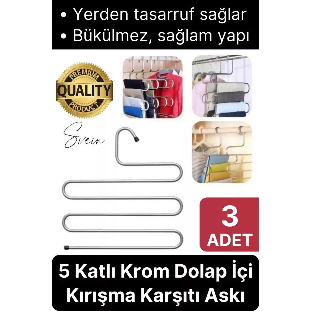 3 Adet Metal Dolap İçi Krom Pantolon Pantolon Akıllı Askılık 5li Taşır Çoklu Katlı Kırışma Karşıtı