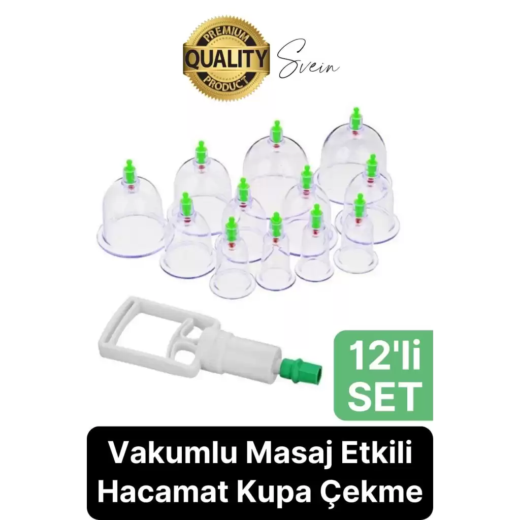 Özel Üretim Fizyoterapi Seri 12 Parça Vakumlu Masaj Etkili Hacamat Kupa Çekme Seti Masaj Sırt