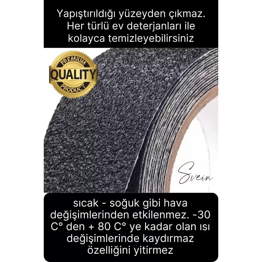 Premium 25mm x 15mt Siyah Kaydırmaz Bant Yapışkanlı Merdiven Basamak Zemin Güçlü Tutunabilen Halı
