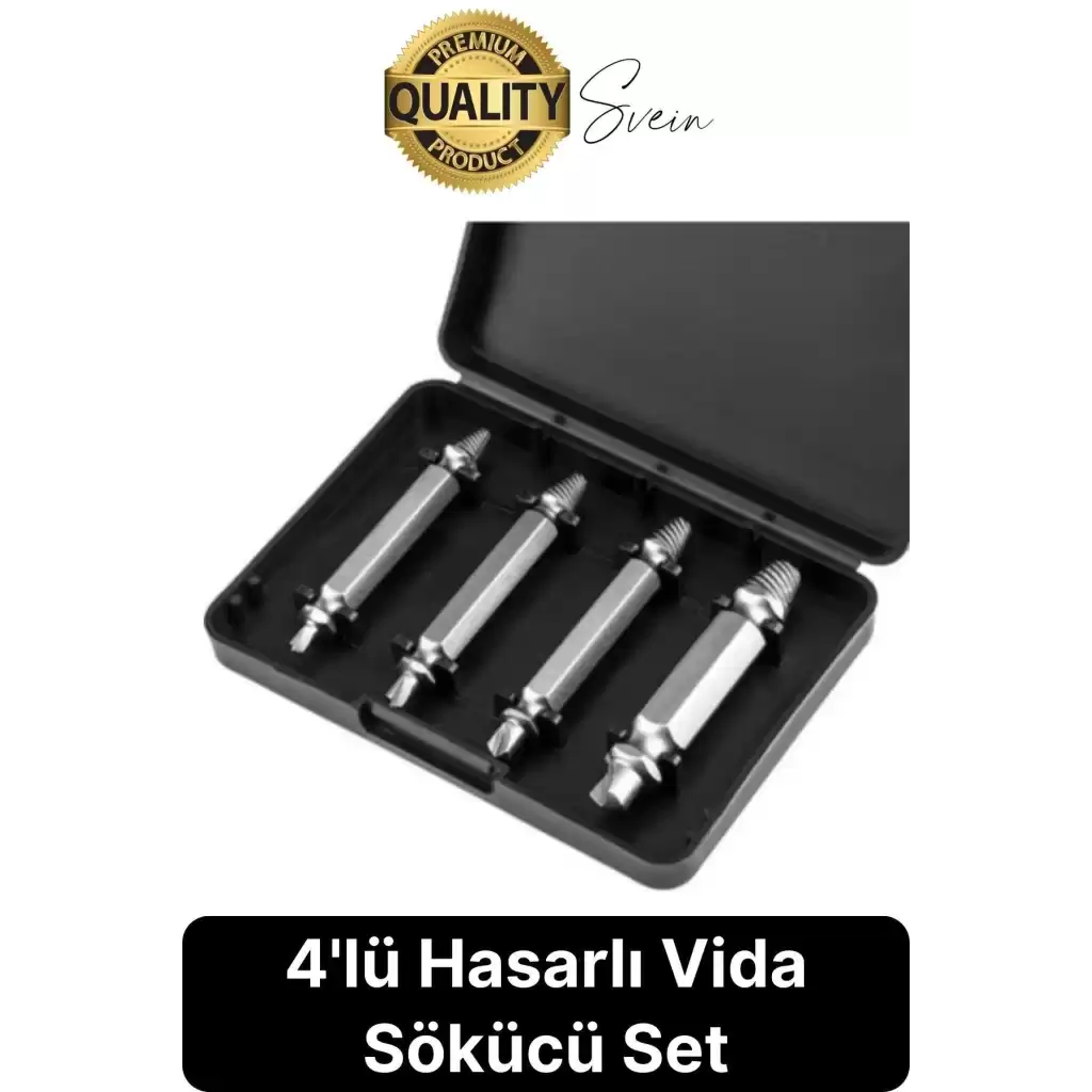 4lü Paslanmaz Çelik Hasarlı Bozuk Kırık Dübel Vida Sökücü Set Kutulu Çivi Çıkarıcı Matkap Uç