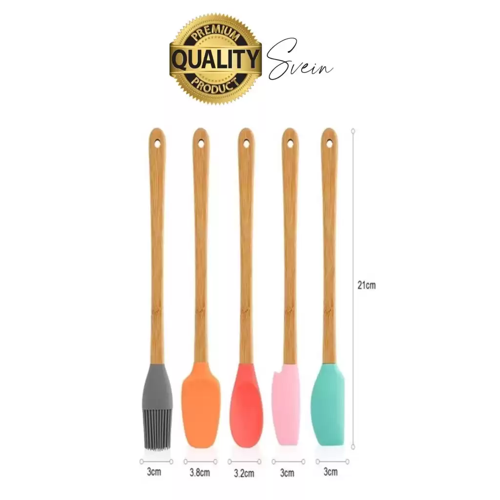 Mini Spatula Kaşık Fırça Setleri Yapışmaz Silikon Tencere Ahşap Saplı Renkli Pişirme Mutfak Araçları