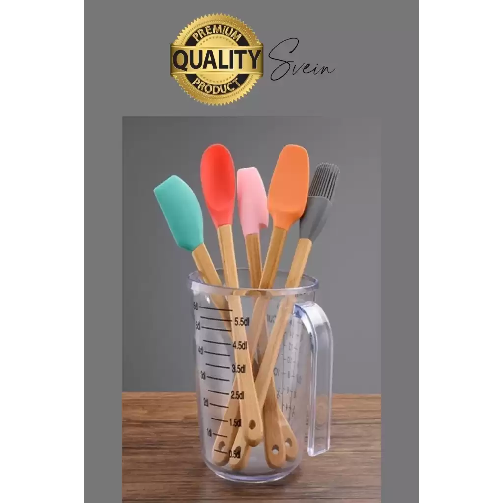Mini Spatula Kaşık Fırça Setleri Yapışmaz Silikon Tencere Ahşap Saplı Renkli Pişirme Mutfak Araçları
