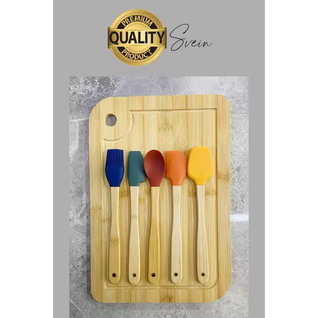 Mini Spatula Kaşık Fırça Setleri Yapışmaz Silikon Tencere Ahşap Saplı Renkli Pişirme Mutfak Araçları