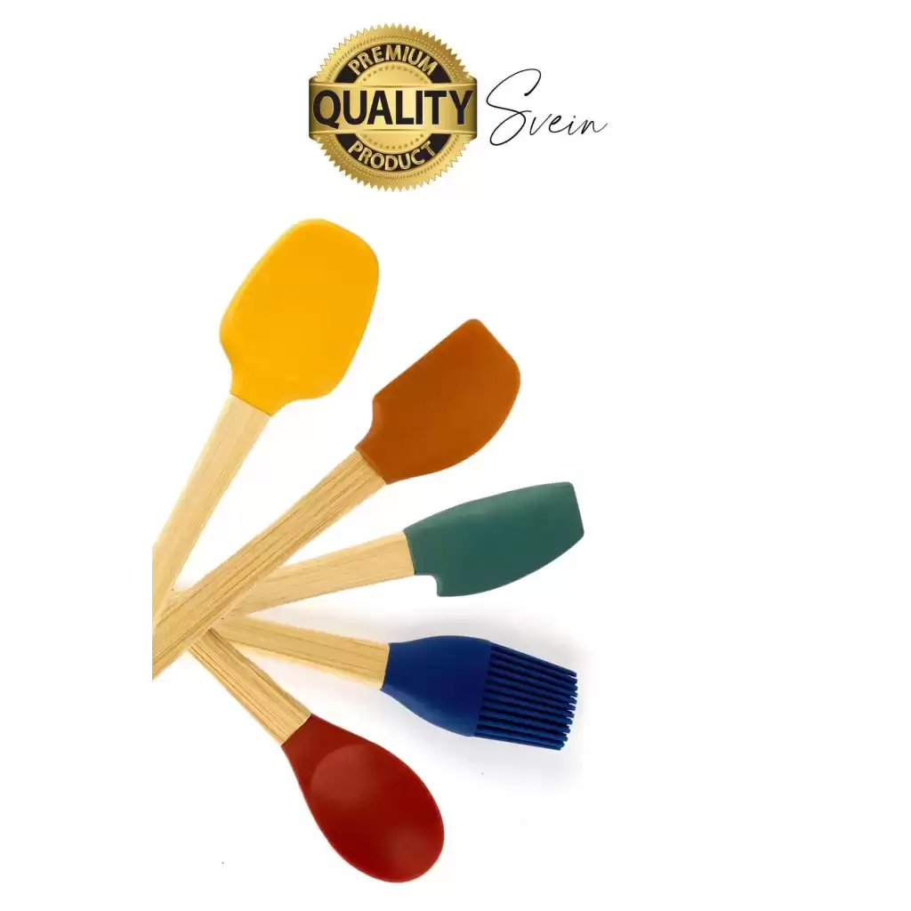 Mini Spatula Kaşık Fırça Setleri Yapışmaz Silikon Tencere Ahşap Saplı Renkli Pişirme Mutfak Araçları