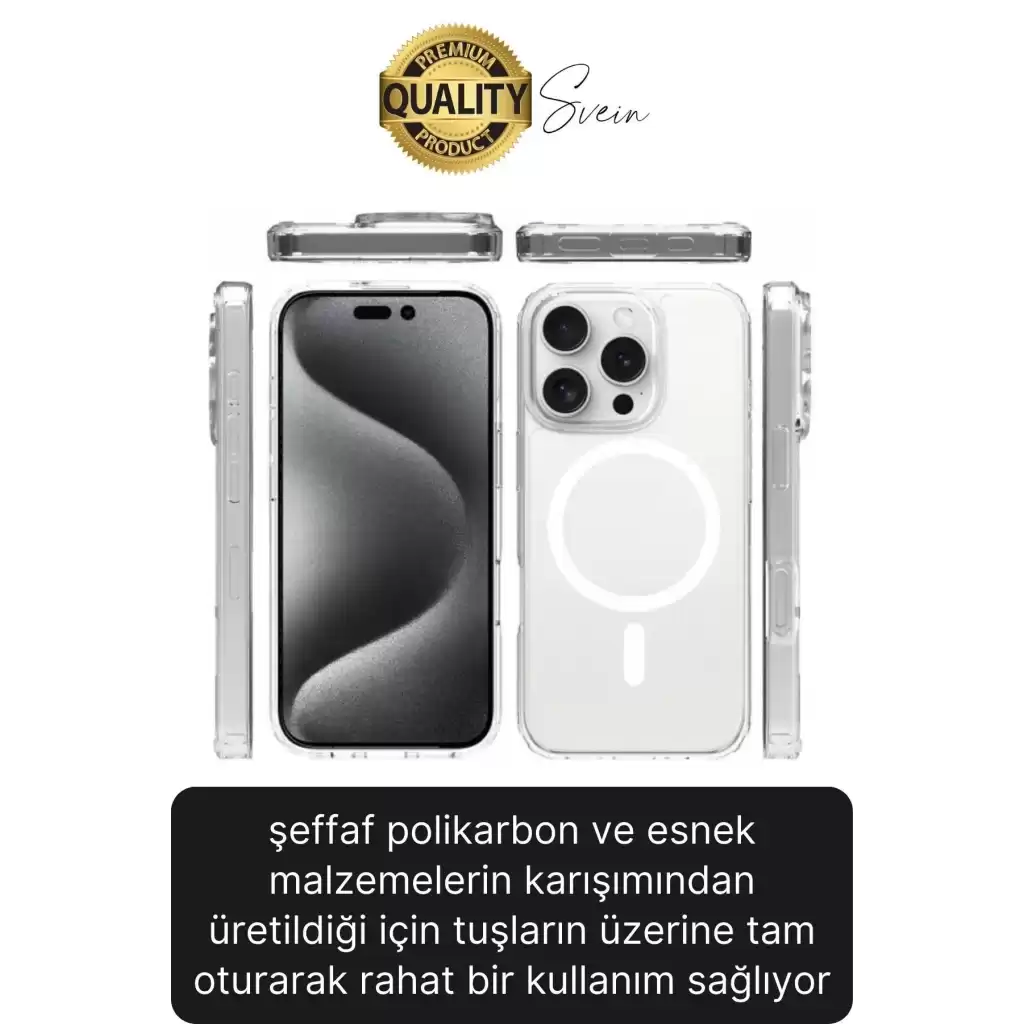 Premium Apple İphone 16 Pro 6.3 inç Uyumlu Kablosuz Şarj Destekli Sert Silikon Şeffaf Kılıf Magsafe