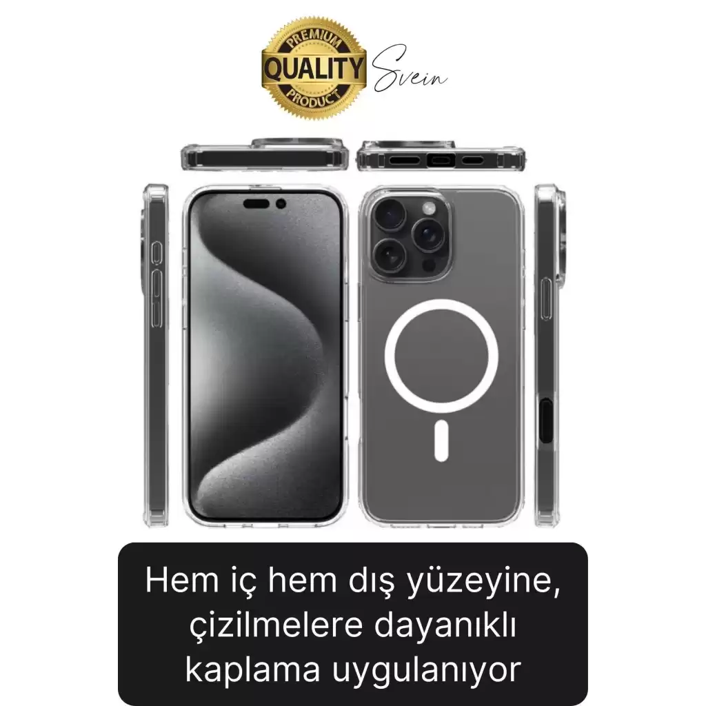 Premium Apple İphone 16 Pro 6.3 inç Uyumlu Kablosuz Şarj Destekli Sert Silikon Şeffaf Kılıf Magsafe