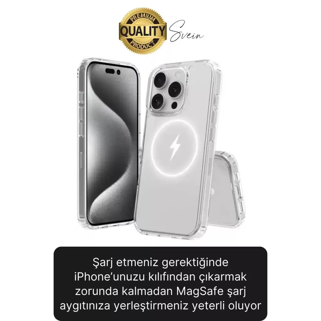 Premium Apple İphone 16 Pro 6.3 inç Uyumlu Kablosuz Şarj Destekli Sert Silikon Şeffaf Kılıf Magsafe