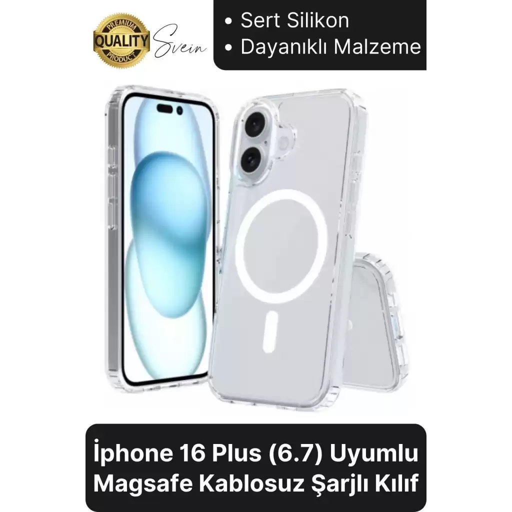 Premium Apple İphone 16 Plus 6.7 inç Uyumlu Kablosuz Şarj Destekli Sert Silikon Şeffaf Kılıf Magsafe