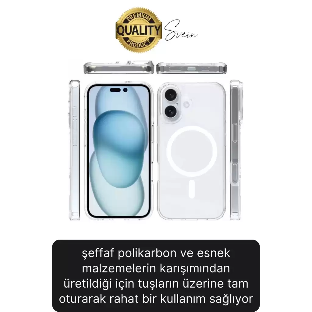Premium Apple İphone 16 Plus 6.7 inç Uyumlu Kablosuz Şarj Destekli Sert Silikon Şeffaf Kılıf Magsafe
