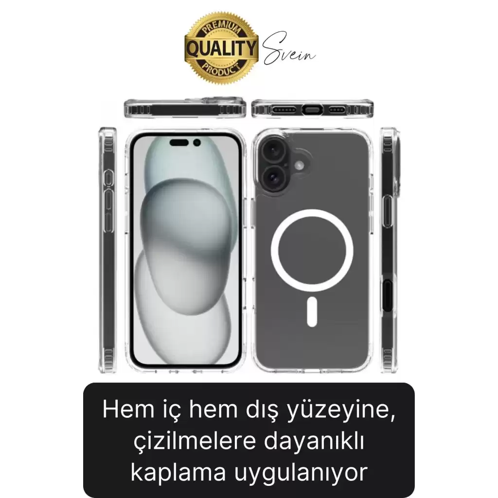 Premium Apple İphone 16 Plus 6.7 inç Uyumlu Kablosuz Şarj Destekli Sert Silikon Şeffaf Kılıf Magsafe