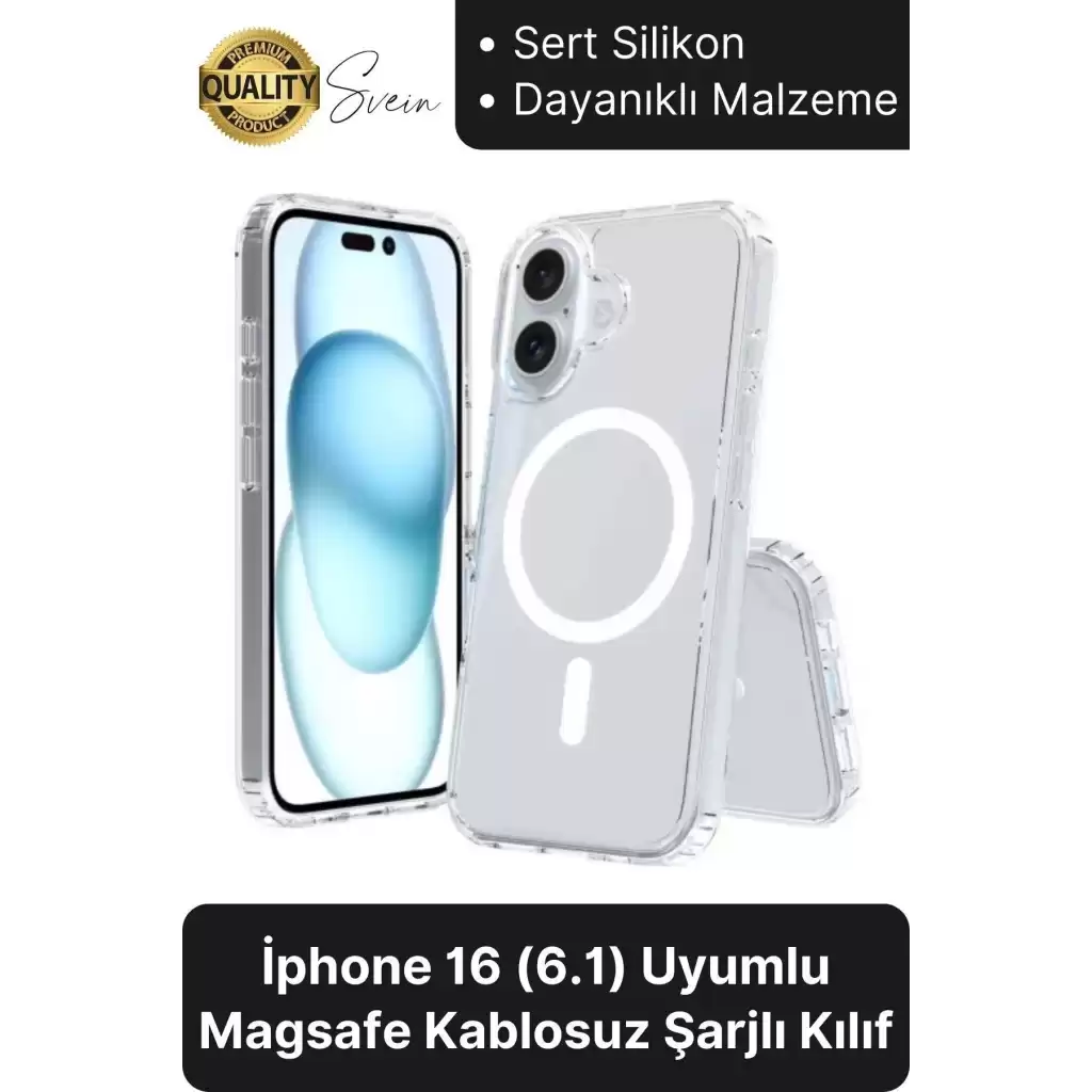 Premium Apple İphone 16 6.1 inç Uyumlu Kablosuz Şarj Destekli Sert Silikon Şeffaf Kılıf Magsafe