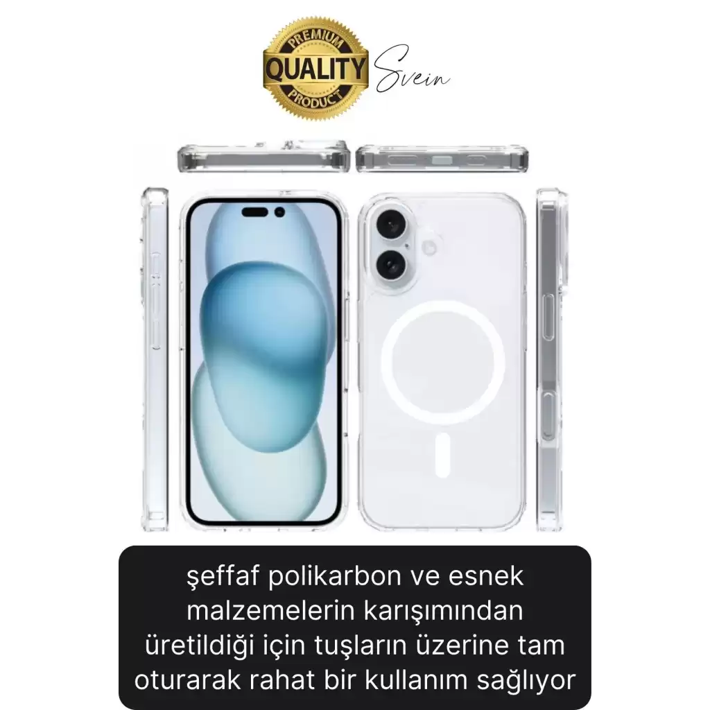 Premium Apple İphone 16 6.1 inç Uyumlu Kablosuz Şarj Destekli Sert Silikon Şeffaf Kılıf Magsafe