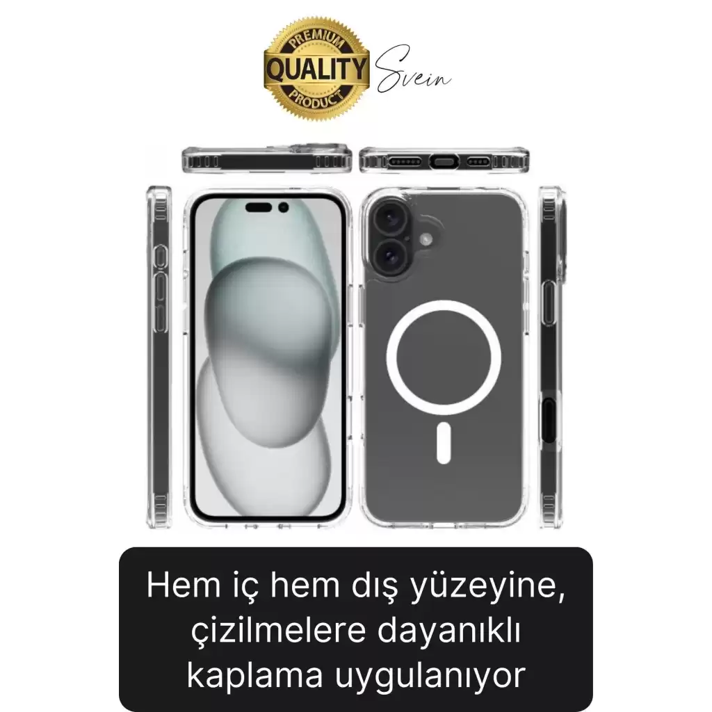 Premium Apple İphone 16 6.1 inç Uyumlu Kablosuz Şarj Destekli Sert Silikon Şeffaf Kılıf Magsafe