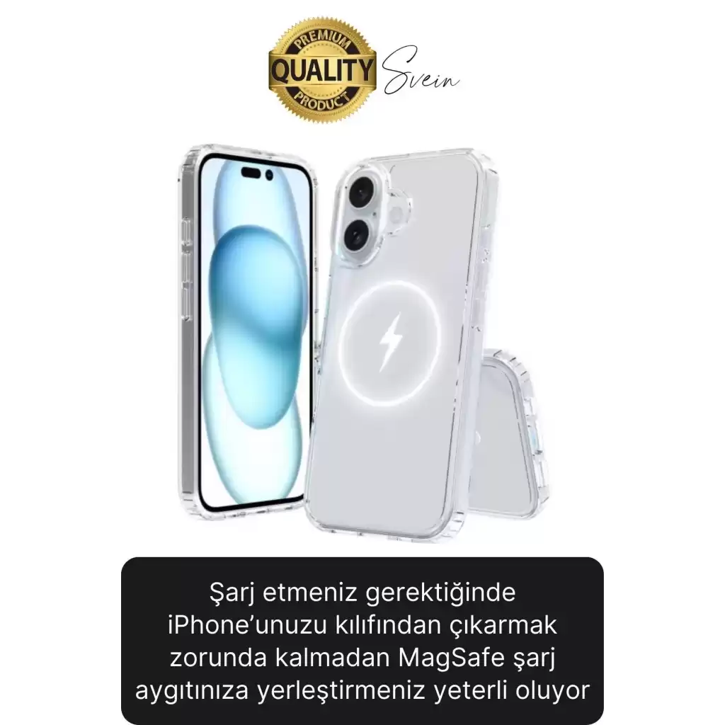 Premium Apple İphone 16 6.1 inç Uyumlu Kablosuz Şarj Destekli Sert Silikon Şeffaf Kılıf Magsafe