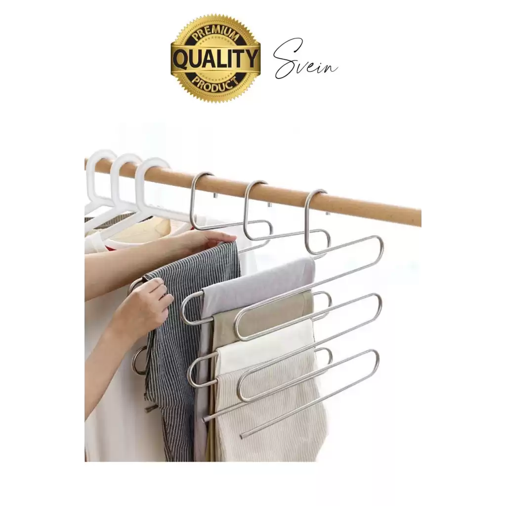 1 Adet Metal Dolap İçi Krom Pantolon Pantolon Akıllı Askılık 5li Taşır Çoklu Katlı Kırışma Karşıtı