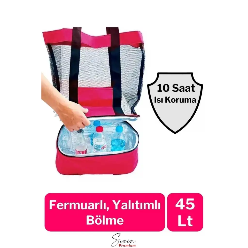Sıcak Soğuk Tutucu Buzluklu Termos Bölmeli Fileli Omuz Askılı Fermuarlı Şık Plaj Kamp Piknik Çantası