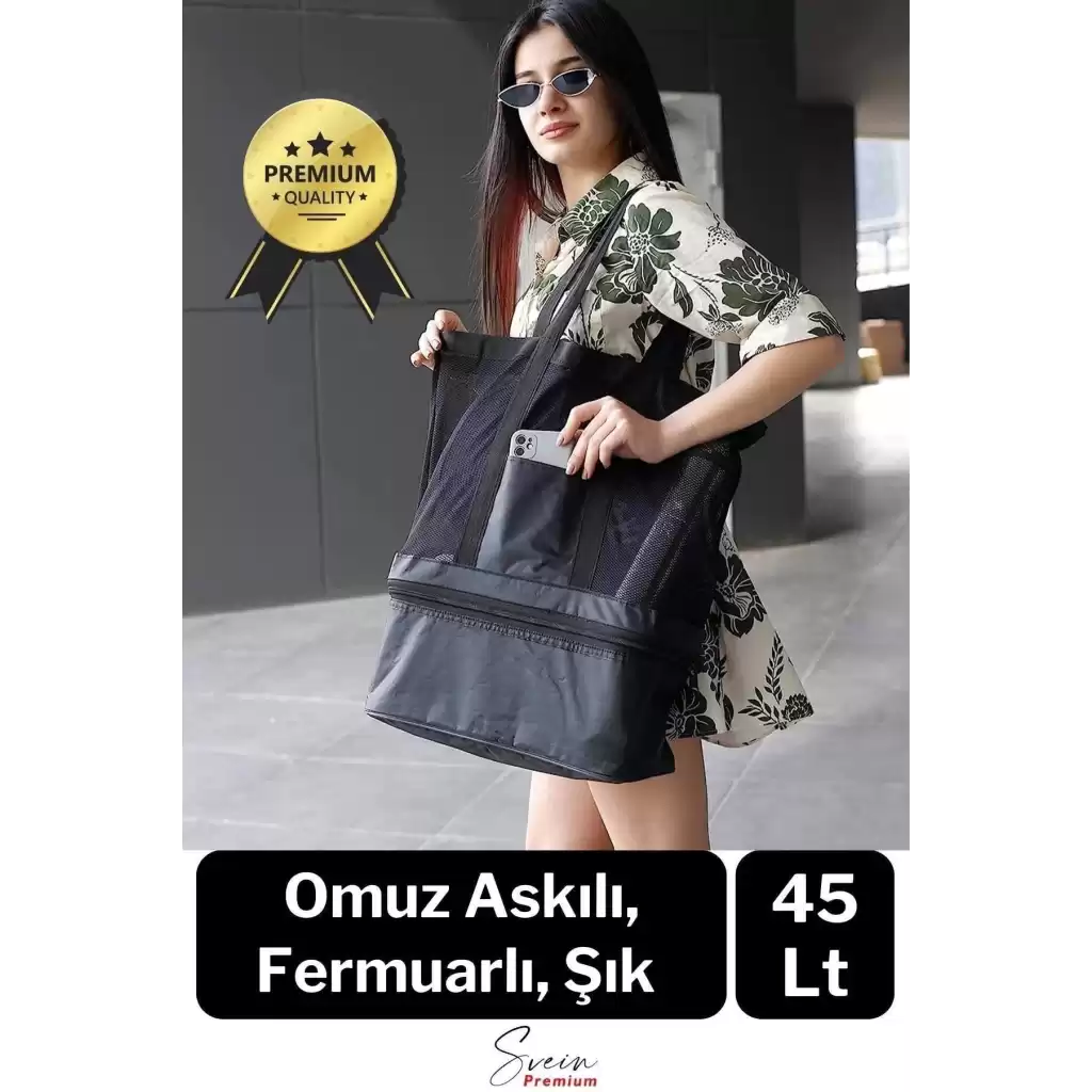 Sıcak Soğuk Tutucu Buzluklu Termos Bölmeli Fileli Omuz Askılı Fermuarlı Şık Plaj Kamp Piknik Çantası