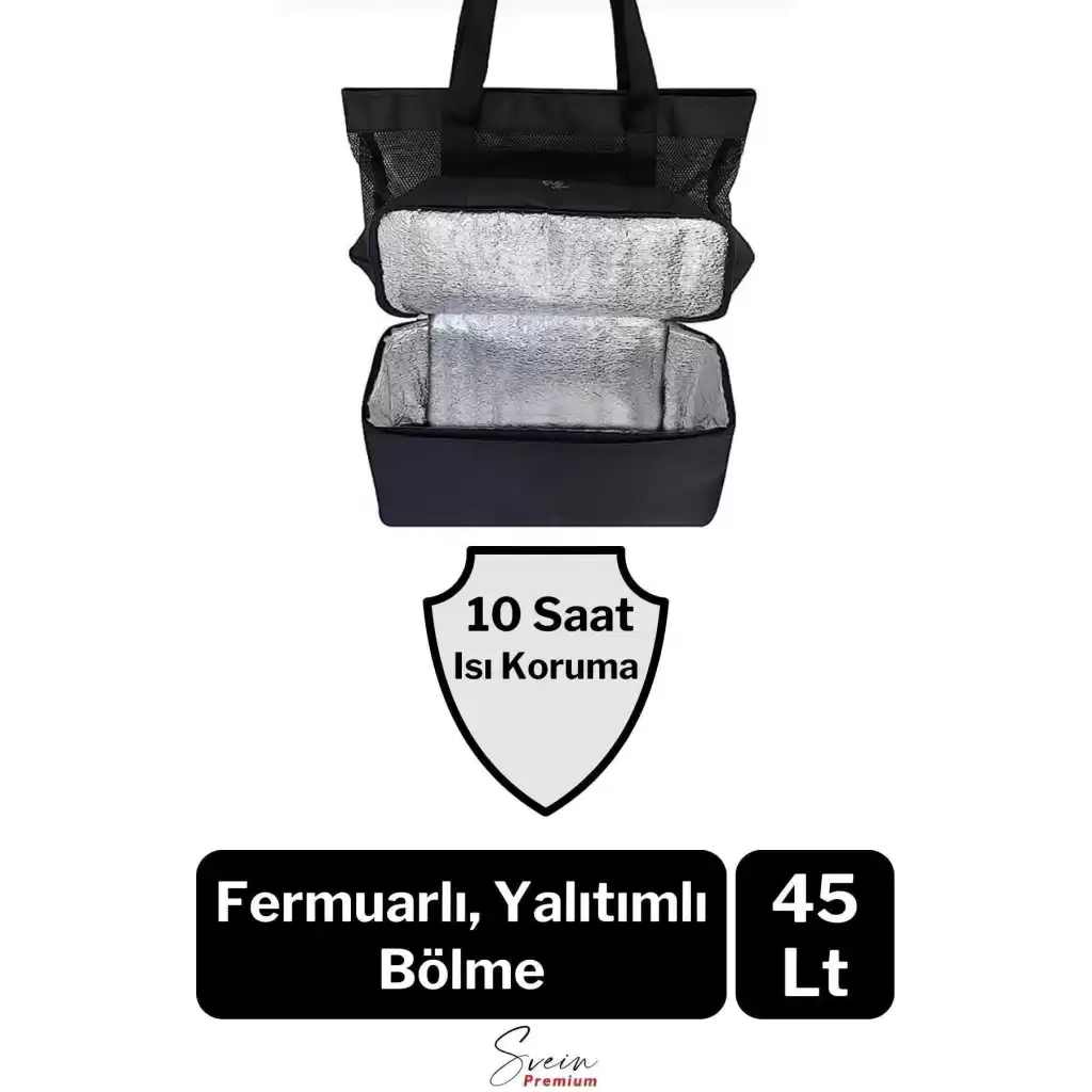 Sıcak Soğuk Tutucu Buzluklu Termos Bölmeli Fileli Omuz Askılı Fermuarlı Şık Plaj Kamp Piknik Çantası