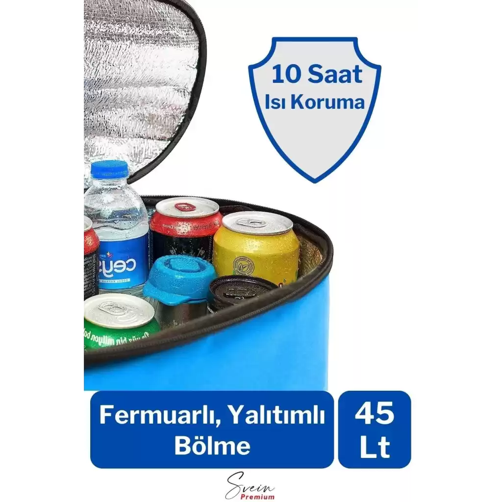 Sıcak Soğuk Tutucu Buzluklu Termos Bölmeli Fileli Omuz Askılı Fermuarlı Şık Plaj Kamp Piknik Çantası