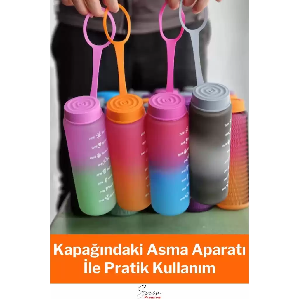 Premium Motivasyon 1. Kalite Sızdırmaz Renkli Yazılı Sporcu Cam Matara Kapaklı Su Şişesi Bpa İçermez
