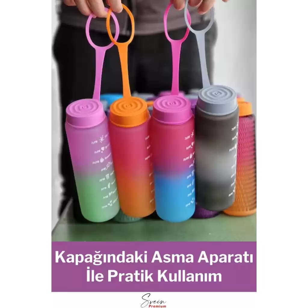 Premium Motivasyon 1. Kalite Sızdırmaz Renkli Yazılı Sporcu Cam Matara Kapaklı Su Şişesi Bpa İçermez