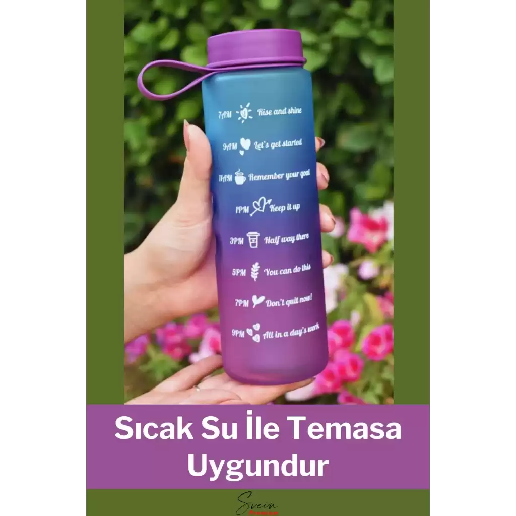 Premium Motivasyon 1. Kalite Sızdırmaz Renkli Yazılı Sporcu Cam Matara Kapaklı Su Şişesi Bpa İçermez