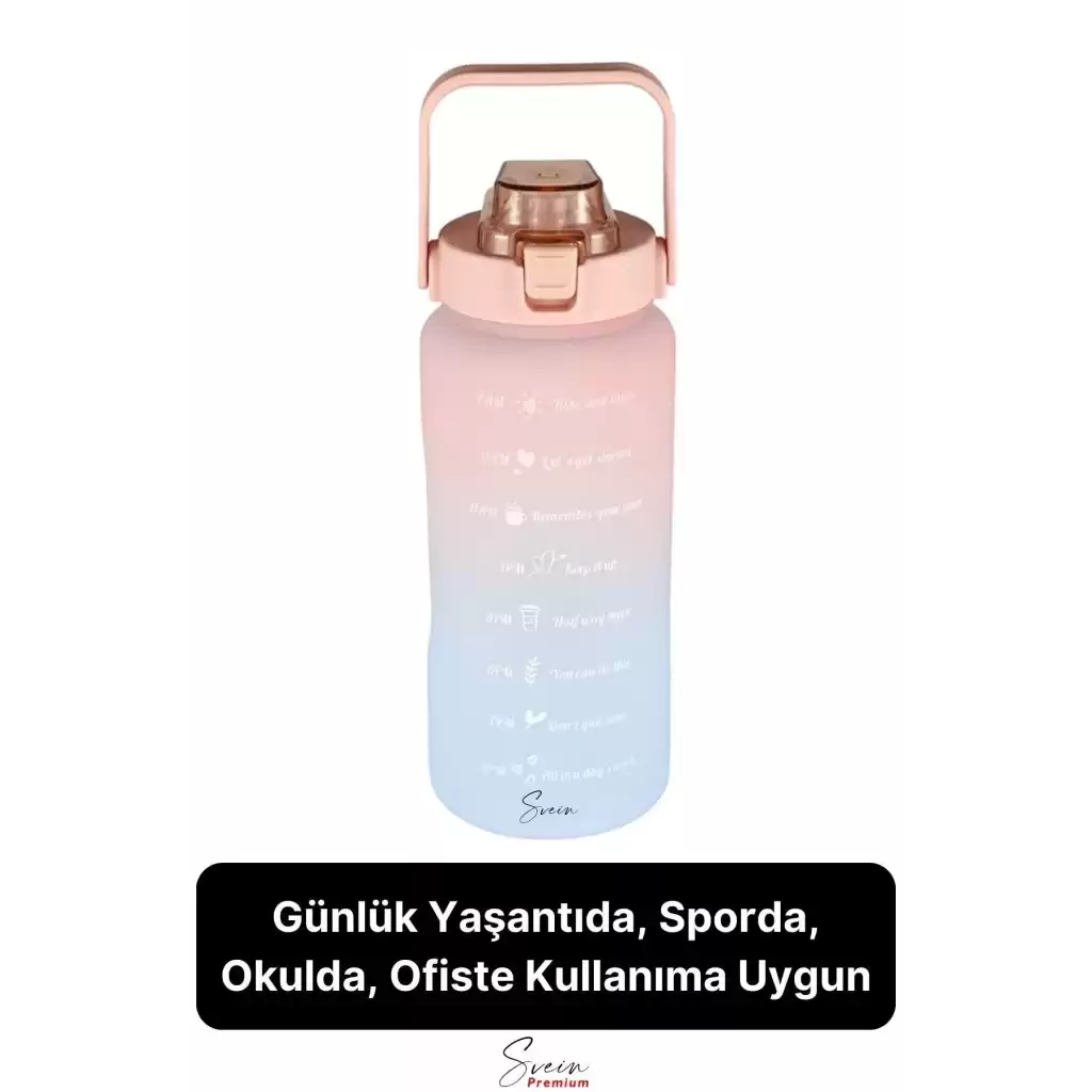 2 Lt Pipetli Motivasyonel Su Matarası Sağlıklı Sızdırmaz Suluk Tritan Spor Salonu Su Şişesi Sticker
