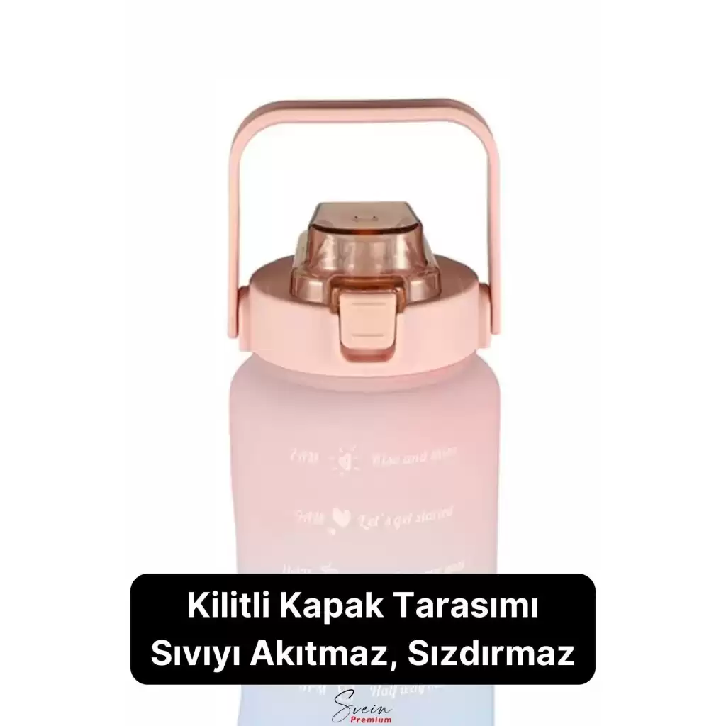 2 Lt Pipetli Motivasyonel Su Matarası Sağlıklı Sızdırmaz Suluk Tritan Spor Salonu Su Şişesi Sticker