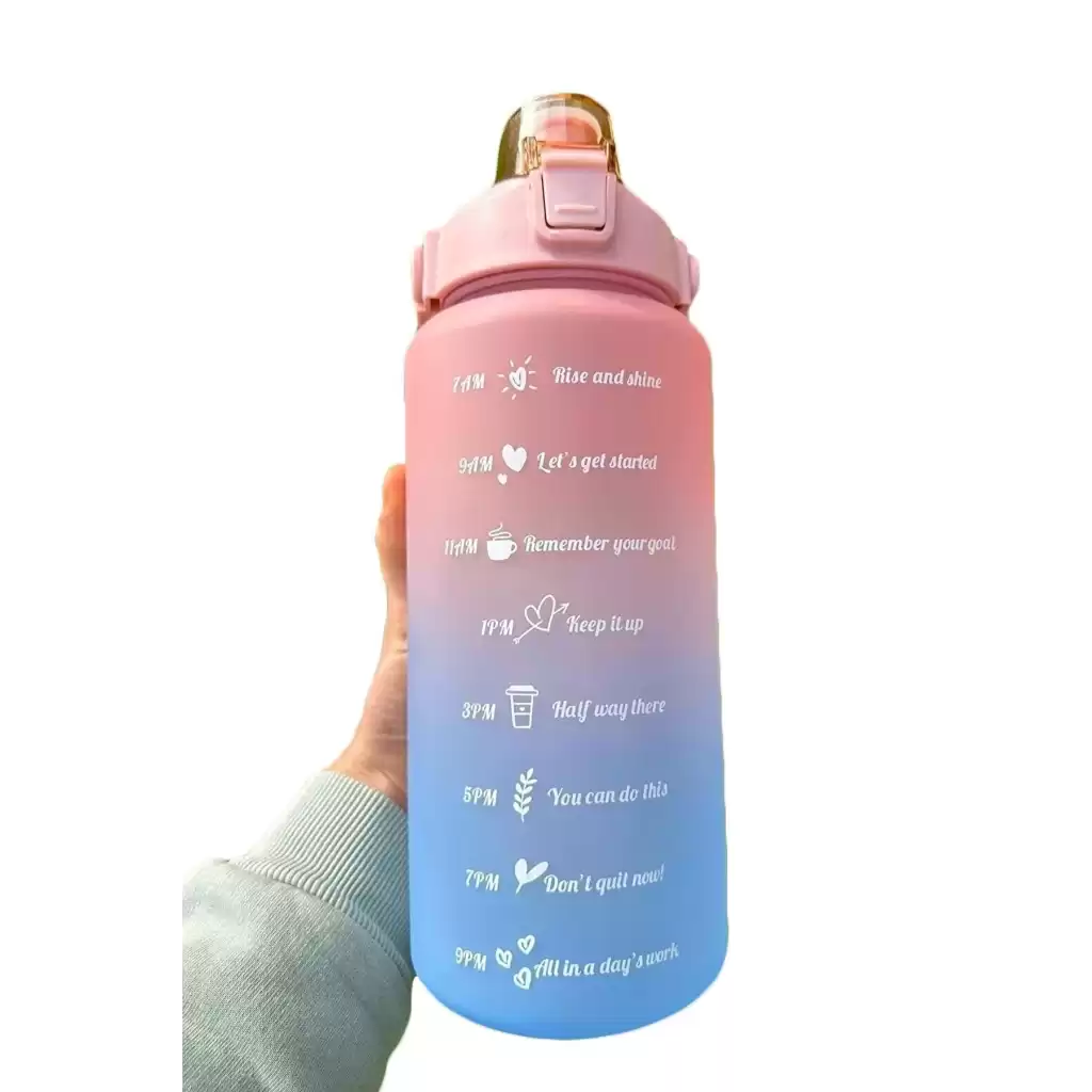 2 Lt Pipetli Motivasyonel Su Matarası Sağlıklı Sızdırmaz Suluk Tritan Spor Salonu Su Şişesi Sticker
