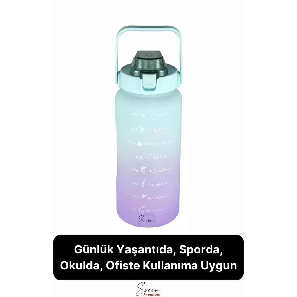 2 Lt Pipetli Motivasyonel Su Matarası Sağlıklı Sızdırmaz Suluk Tritan Spor Salonu Su Şişesi Sticker