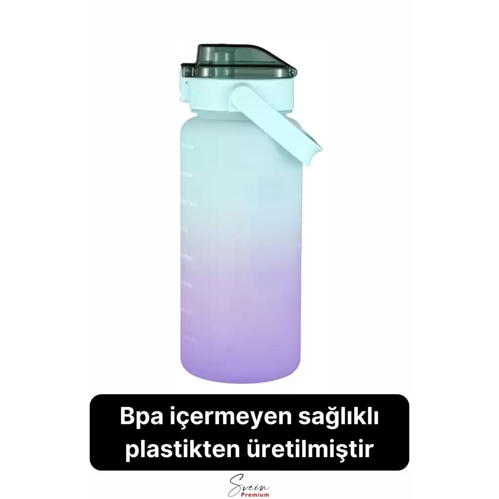 2 Lt Pipetli Motivasyonel Su Matarası Sağlıklı Sızdırmaz Suluk Tritan Spor Salonu Su Şişesi Sticker