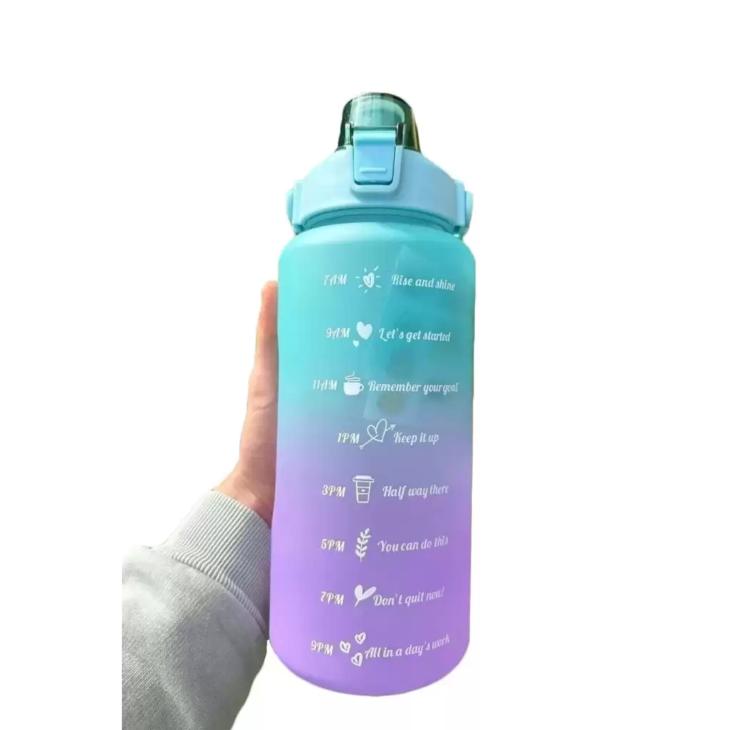 2 Lt Pipetli Motivasyonel Su Matarası Sağlıklı Sızdırmaz Suluk Tritan Spor Salonu Su Şişesi Sticker