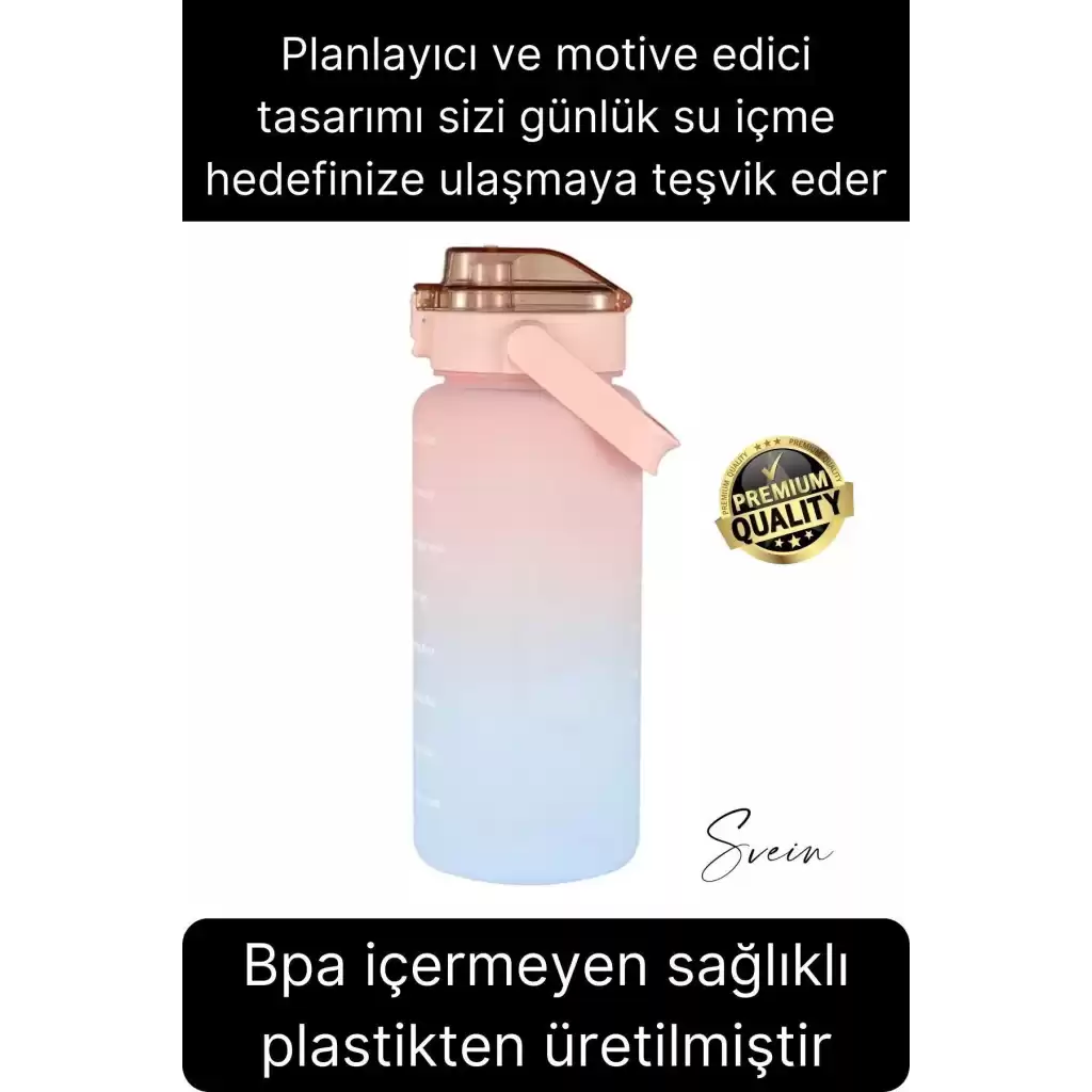 Premium 2 Lt Pipetli Kilitli Sızdırmaz Kapaklı Tutma Saplı Motivasyon Suluk Matara Sporcu Su Şişesi