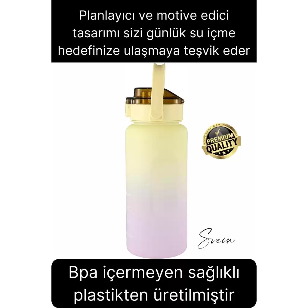 Premium 2 Lt Pipetli Kilitli Sızdırmaz Kapaklı Tutma Saplı Motivasyon Suluk Matara Sporcu Su Şişesi