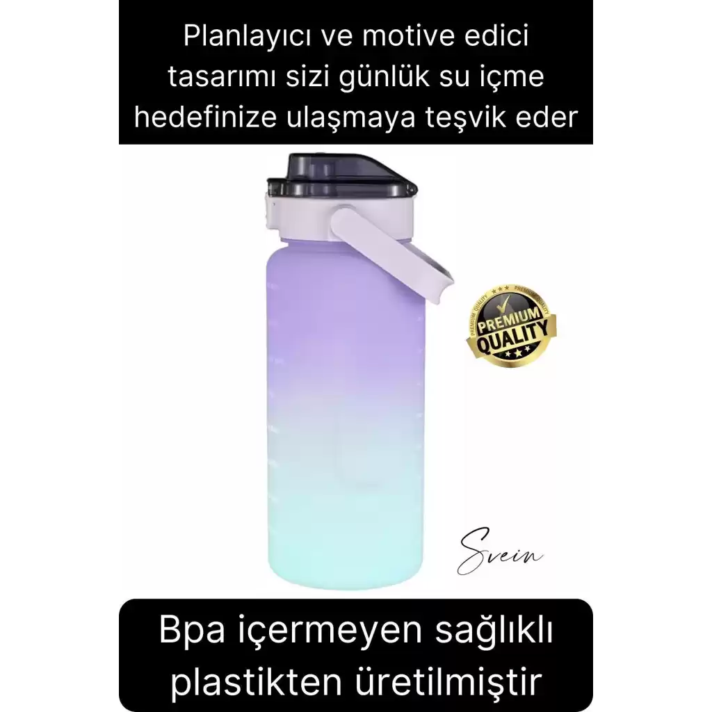 Premium 2 Lt Pipetli Kilitli Sızdırmaz Kapaklı Tutma Saplı Motivasyon Suluk Matara Sporcu Su Şişesi