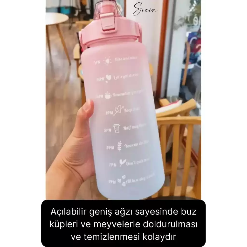 Premium 2 Lt Pipetli Kilitli Sızdırmaz Kapaklı Tutma Saplı Motivasyon Suluk Matara Sporcu Su Şişesi