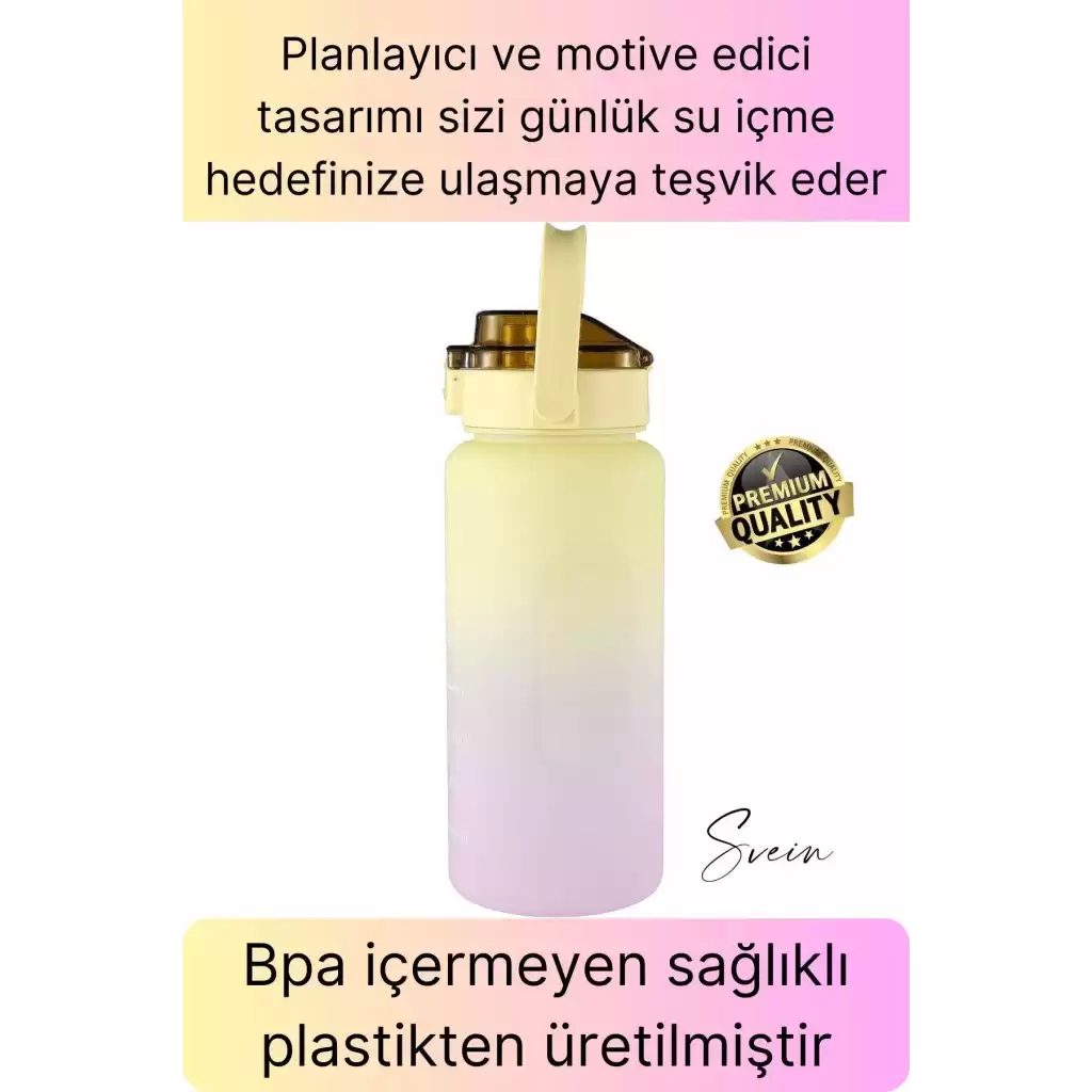 Premium 2 Lt Pipetli Kilitli Sızdırmaz Kapaklı Tutma Saplı Motivasyon Suluk Matara Sporcu Su Şişesi