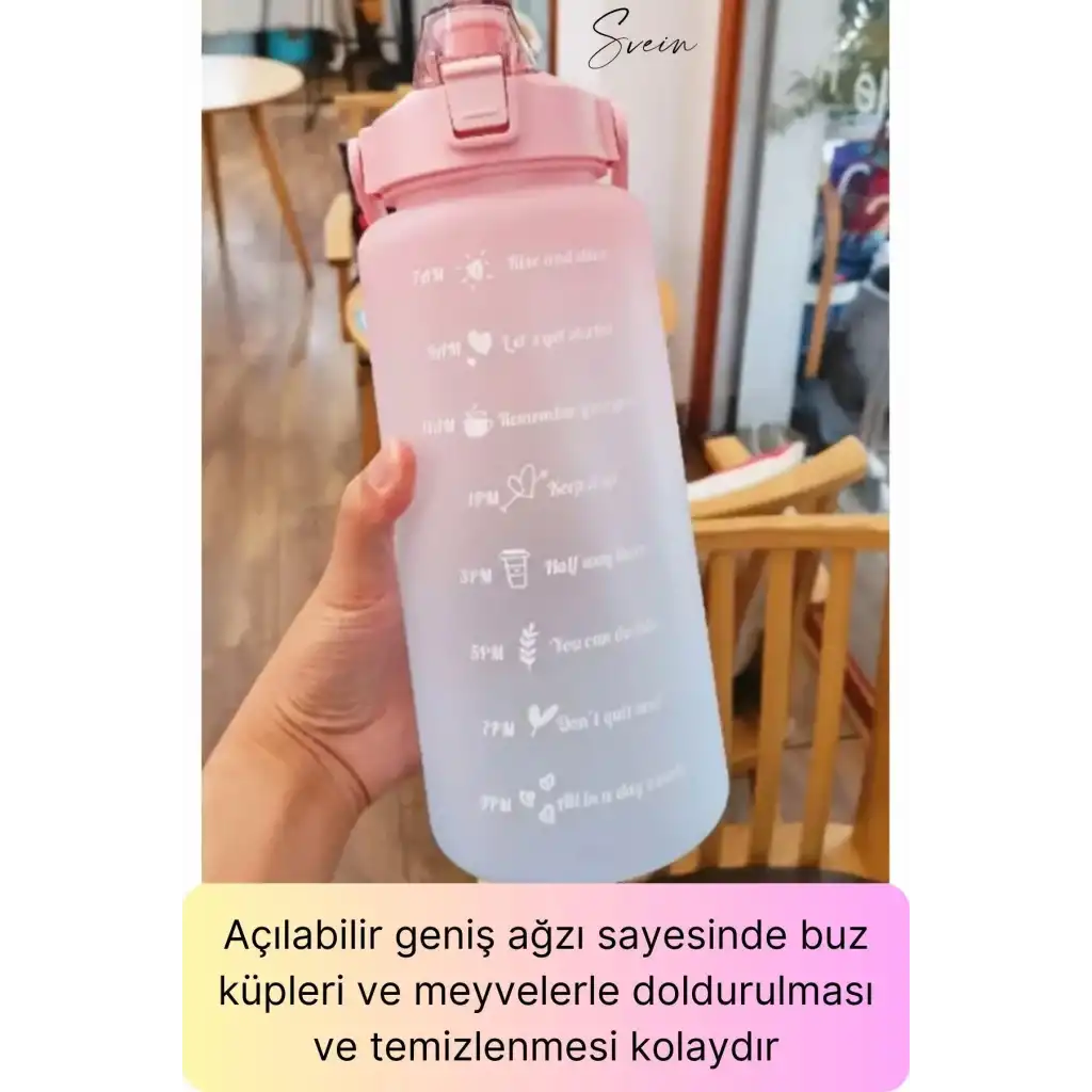 Premium 2 Lt Pipetli Kilitli Sızdırmaz Kapaklı Tutma Saplı Motivasyon Suluk Matara Sporcu Su Şişesi