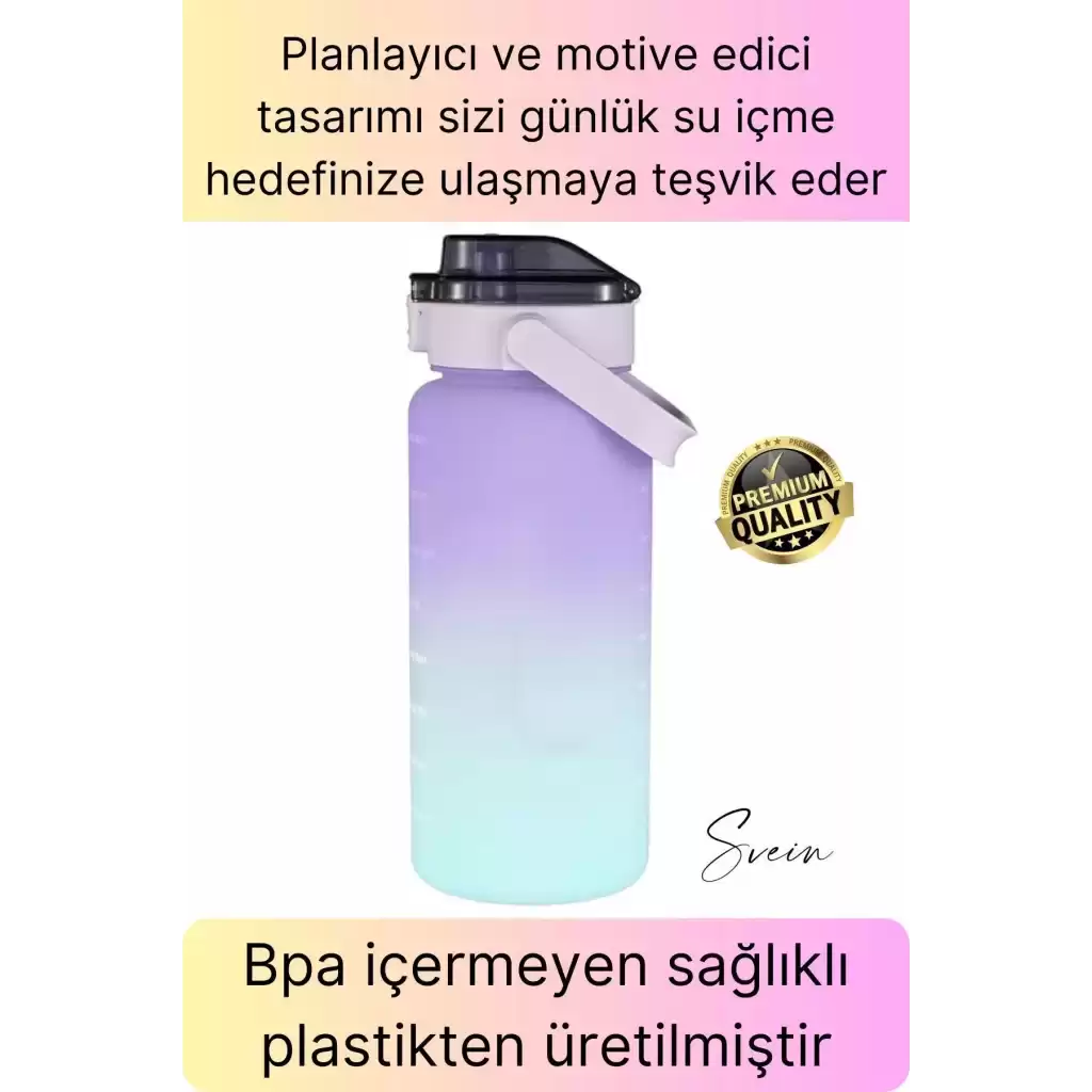 Premium 2 Lt Pipetli Kilitli Sızdırmaz Kapaklı Tutma Saplı Motivasyon Suluk Matara Sporcu Su Şişesi