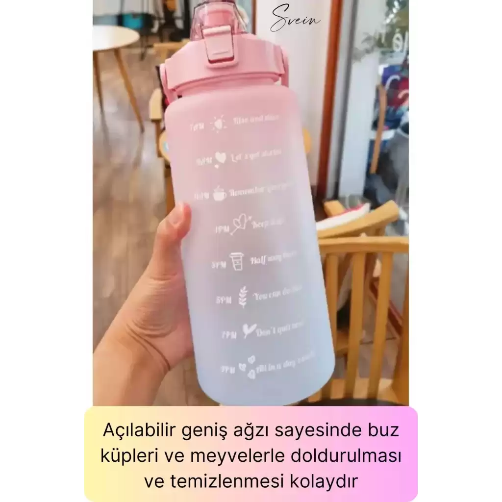 Premium 2 Lt Pipetli Kilitli Sızdırmaz Kapaklı Tutma Saplı Motivasyon Suluk Matara Sporcu Su Şişesi