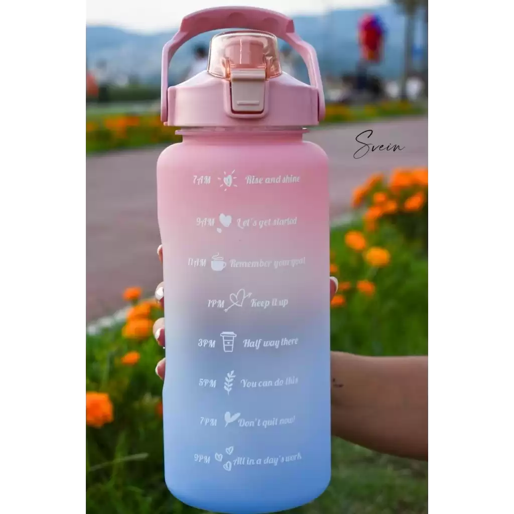 Premium 2 Lt Pipetli Kilitli Sızdırmaz Kapaklı Tutma Saplı Motivasyon Suluk Matara Sporcu Su Şişesi