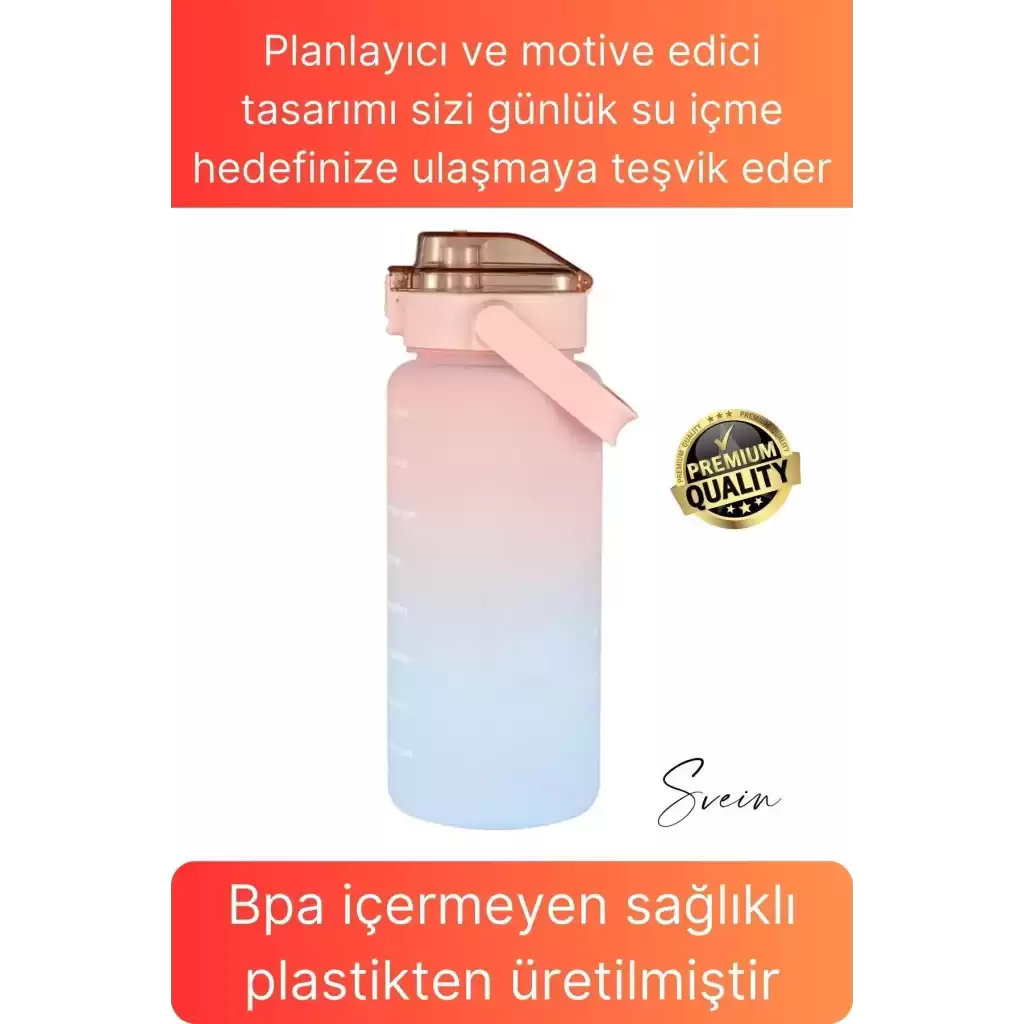 Premium 2 Lt Pipetli Kilitli Sızdırmaz Kapaklı Tutma Saplı Motivasyon Suluk Matara Sporcu Su Şişesi