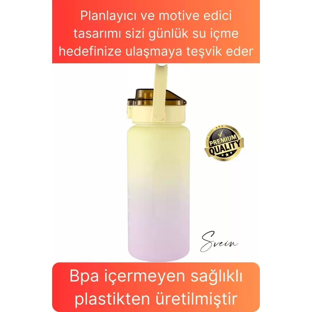 Premium 2 Lt Pipetli Kilitli Sızdırmaz Kapaklı Tutma Saplı Motivasyon Suluk Matara Sporcu Su Şişesi