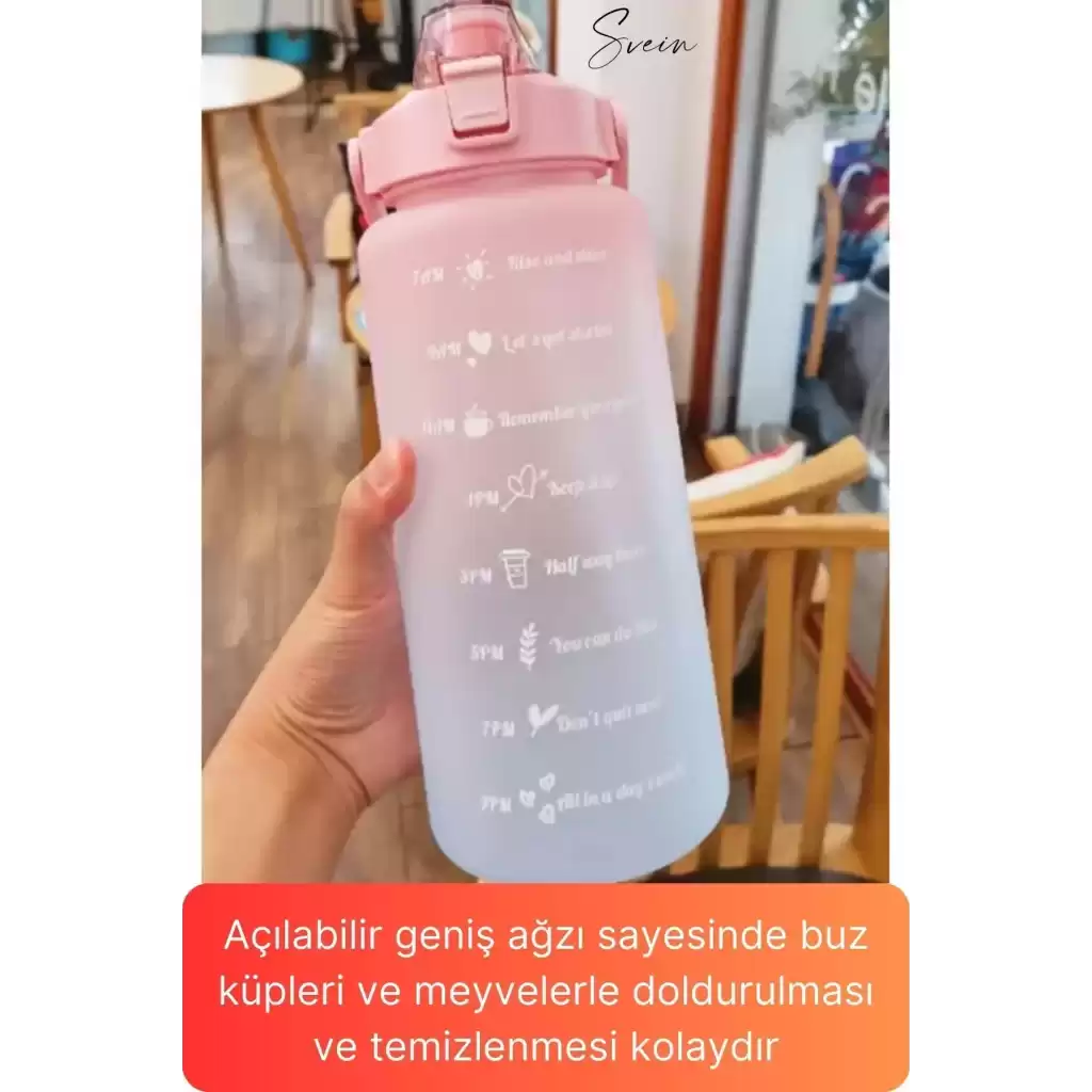 Premium 2 Lt Pipetli Kilitli Sızdırmaz Kapaklı Tutma Saplı Motivasyon Suluk Matara Sporcu Su Şişesi