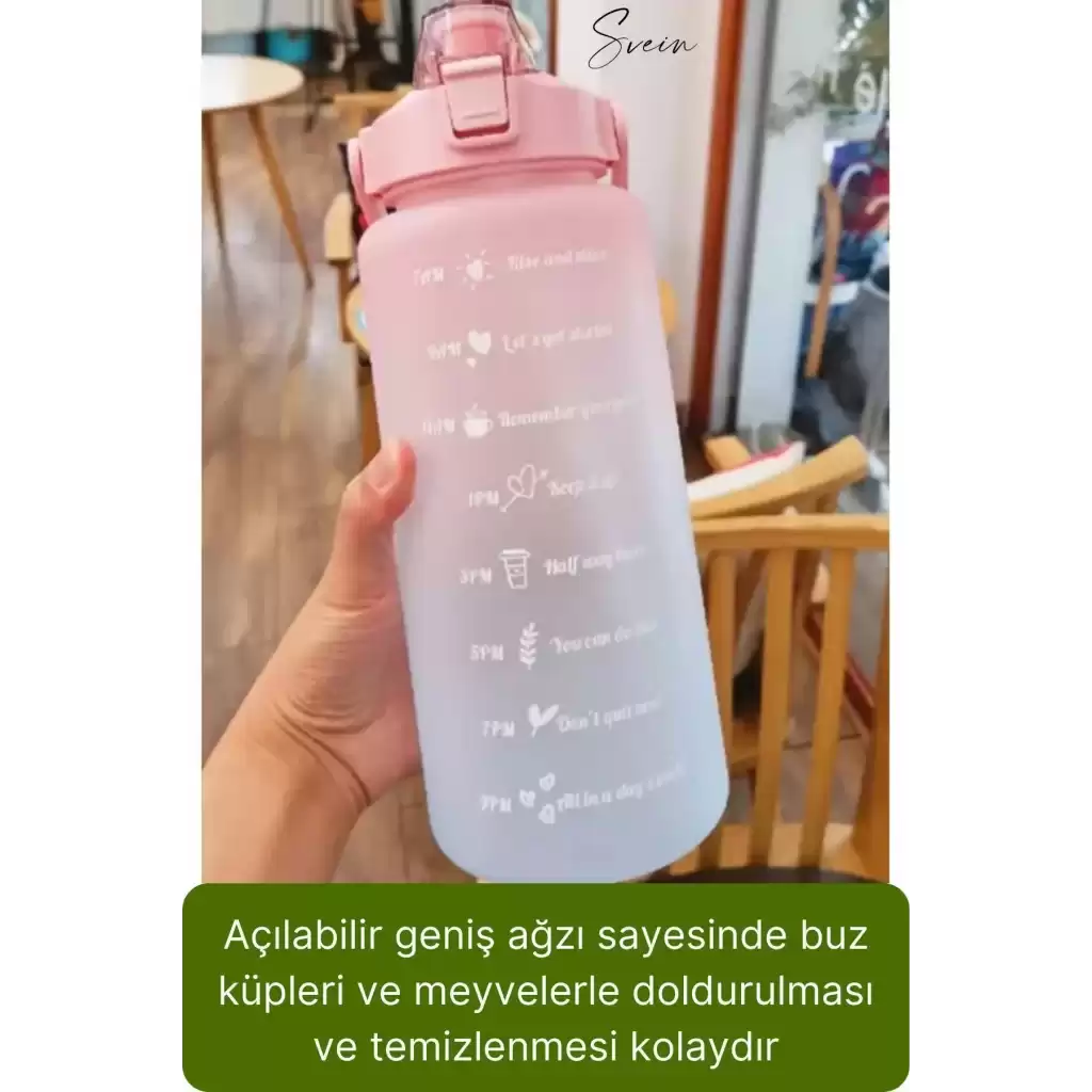 Premium 2 Lt Pipetli Kilitli Sızdırmaz Kapaklı Kamp Sağlıklı Motivasyon Suluk Matara Spor Su Şişesi