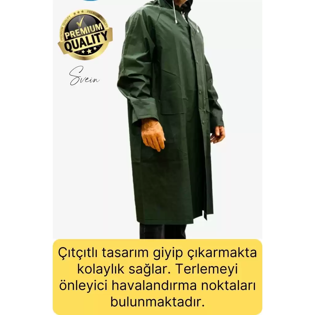 Premium Yeşil Xxl 150 gr Kapüşonlu Cepli Yağmurluk Su Rüzgar Soğuk Geçirmez Unisex Çıtçıtlı Pardösü