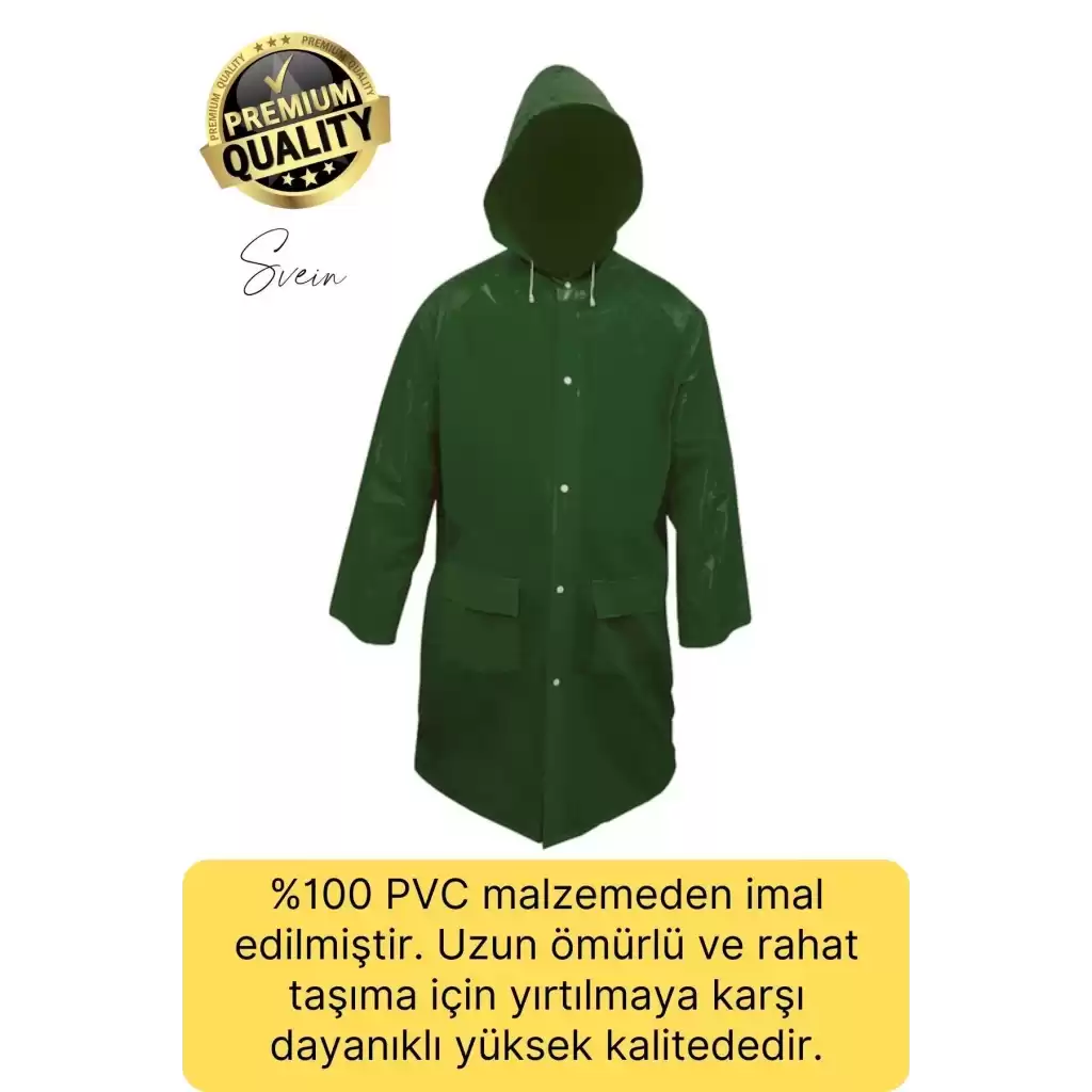 Premium Yeşil Xxl 150 gr Kapüşonlu Cepli Yağmurluk Su Rüzgar Soğuk Geçirmez Unisex Çıtçıtlı Pardösü