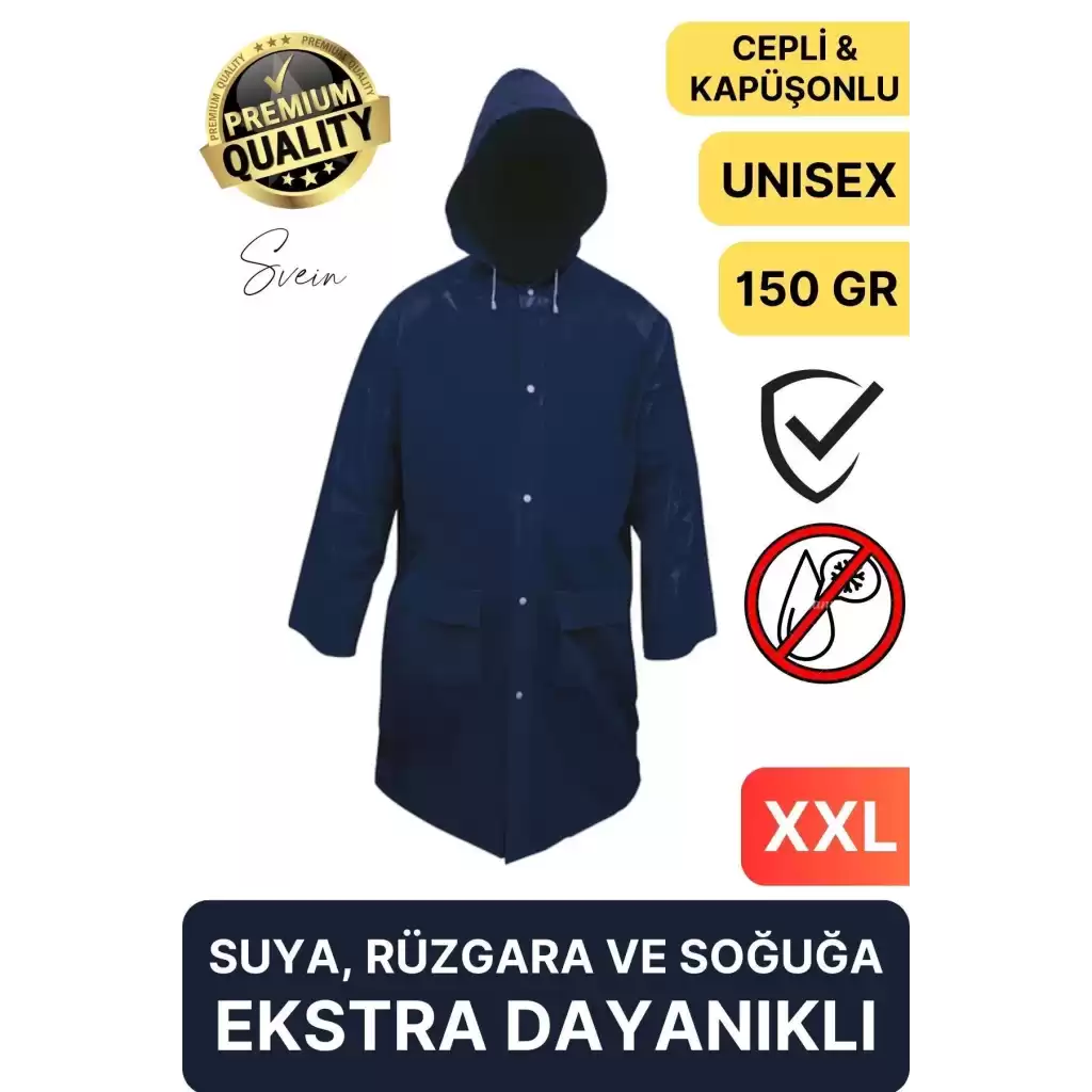 Premium Laci Xxl 150 gr Kapüşonlu Cepli Yağmurluk Su Rüzgar Soğuk Geçirmez Unisex Çıtçıtlı Pardösü